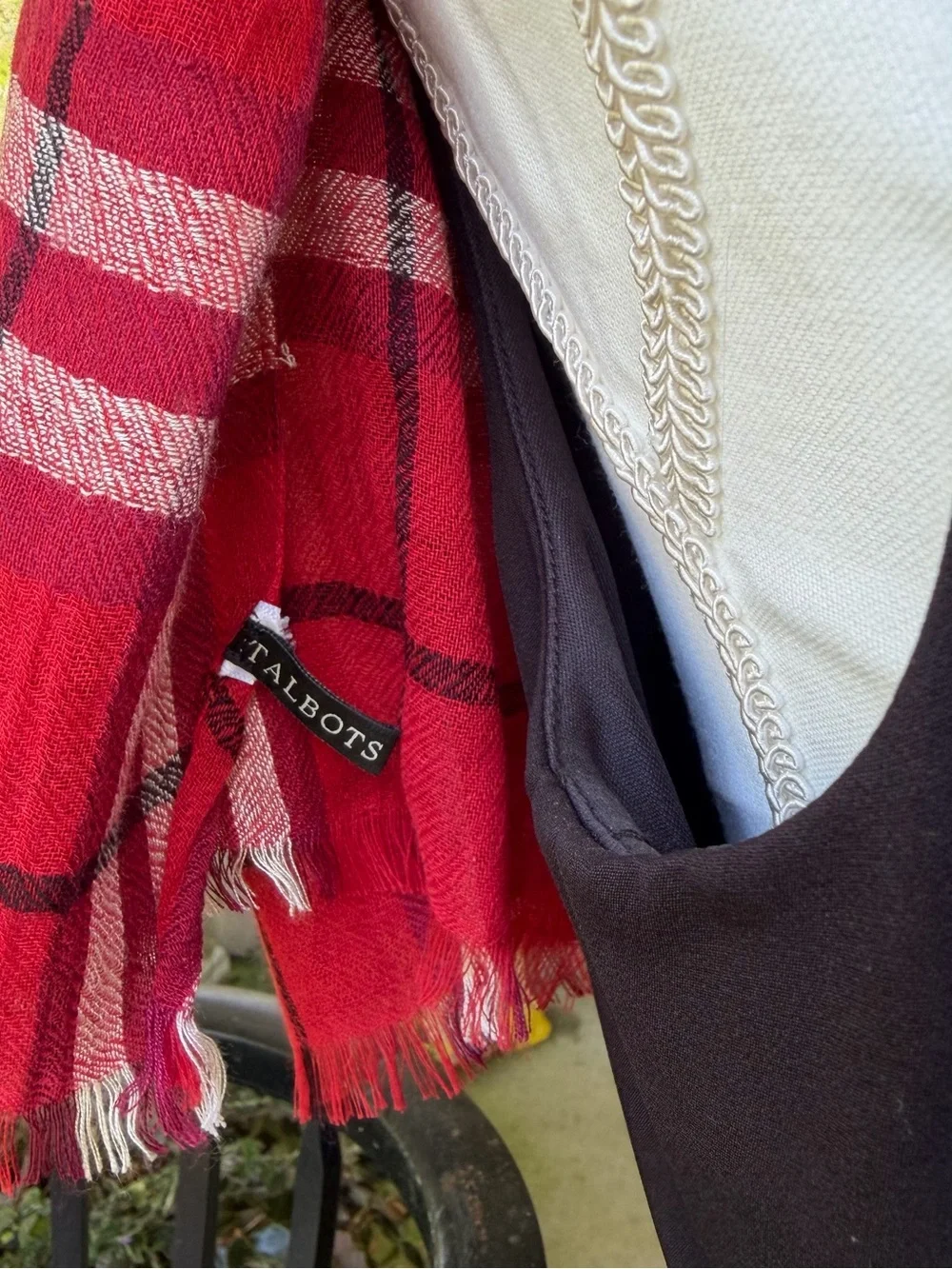 Talbots Red White Plaid Oversized Scarf Wrap Shawl 74